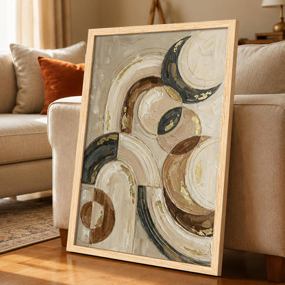 Modern Abstract 3D Textured Embossed Arch Painting for Living Room, Neutral & Gold Geometric Arches Rectangular Shape Framed Wall Painting for Home Decor (Size: 13x17 Inch)