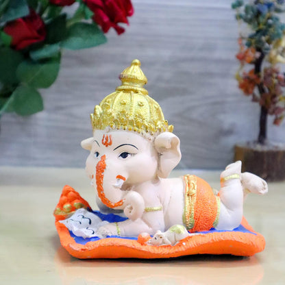 Bal Ganesha on Book with Modak, Decorative Showpiece Gift Item Best for Home & Office Decor, Car Dashboard and Corporate Gift Items (Book Ganesh)