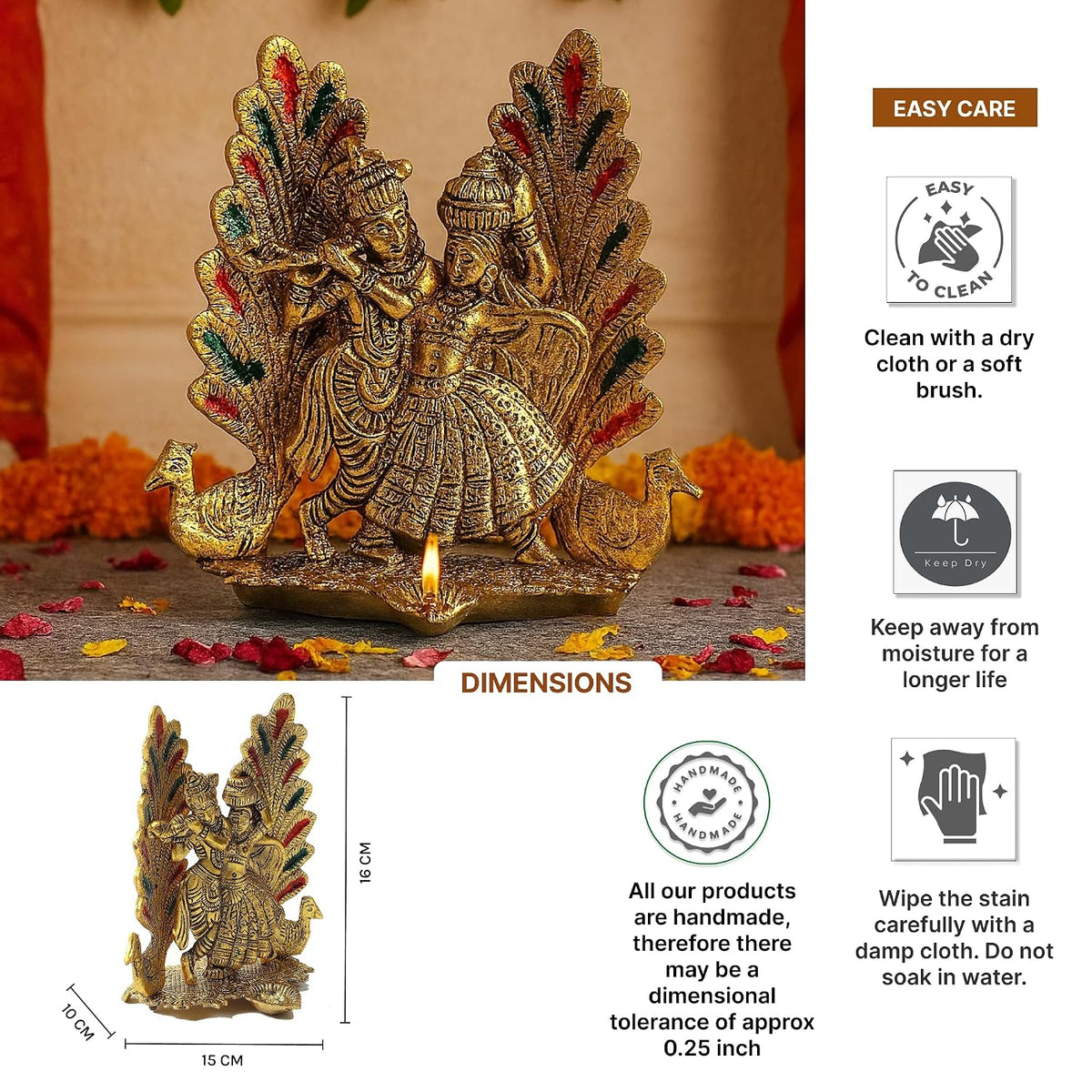 Radha Krishna Idol & Figurine for Home | God Idol for Pooja Room | Radha Krishna Murti & Gift Article (L15 x W10 x H16 cm)