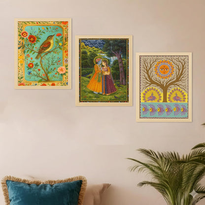 Rousrie Madhubani Wall Art Painting | Framed Wall Paintings For Home Décor | Wall Decoration Painting | Frames For Home Décor Office Frame Living Room (Design 1)