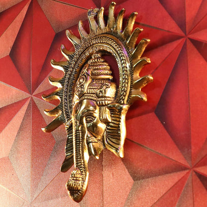 Metal Ganesha ji Statue,Ganpati Wall Hanging Sculpture Lord Ganesh Idol Lucky Feng Shui Wall Decor Your Home, Office,Religious Gift Article (Gold)