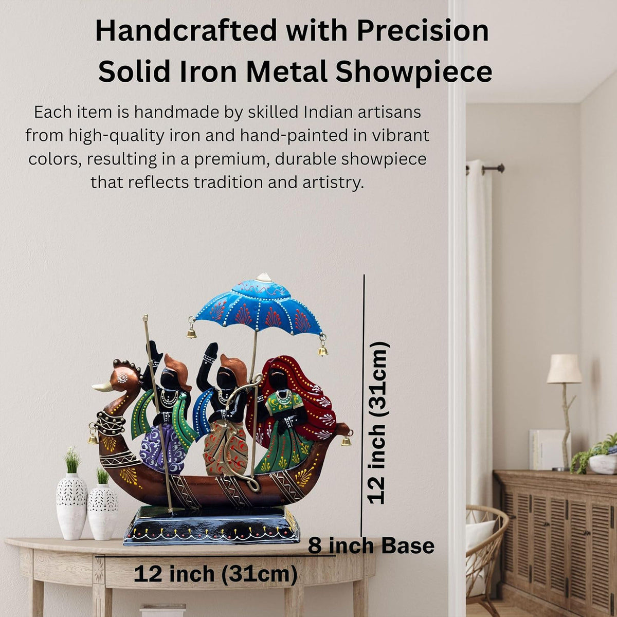 Iron Kewat Showpiece, Ramcharitmanas Inspired Spiritual Table Decor, Mythology Figurine Devotional Gift for Living Room, Housewarming – 12x12 Inch