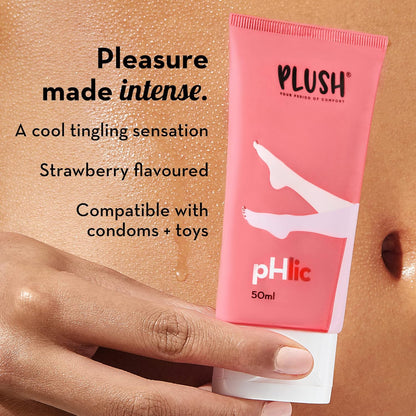 Plush pHlic Aloe Infused Personal Lubricant For Men & Women- Strawberry, 50ml | Skin Friendly pH Balanced Lube Helps Prevents Dryness | Easy To Wash Off & Convenient For Use