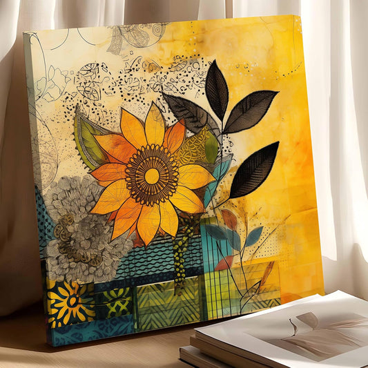 Abstract Floral Artwork Stretched Canvas Painting for Living Room | Colorful Flower Canvas Wall Décor Art For Livingroom, Bedroom, Office, Hallways - 22x22 Inch