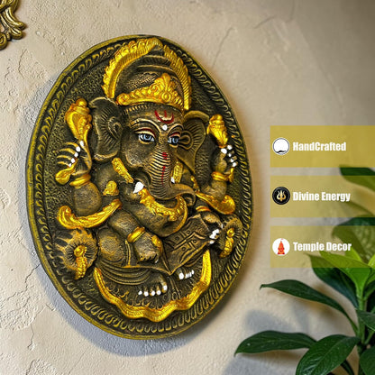 Ganesh Ji with Book Terracotta Wall Hanging Idol Murti | Ganpati Bappa Ganesha Wall Hanging for Door Entrance, Main Gate, Mandir, Home & Office Decor | Spiritual Wall Art (24x21 CM)