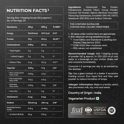 Nutrition facts label and ingredient list on a black background