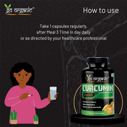 Go Organic Turmeric Curcumin 90 Veg Caps | Plant-Based Joint Support Supplement with BioPerine & Ginger | Potent Antioxidants for Healthy Inflammation, Joint Comfort & Lasting Structural Resilience