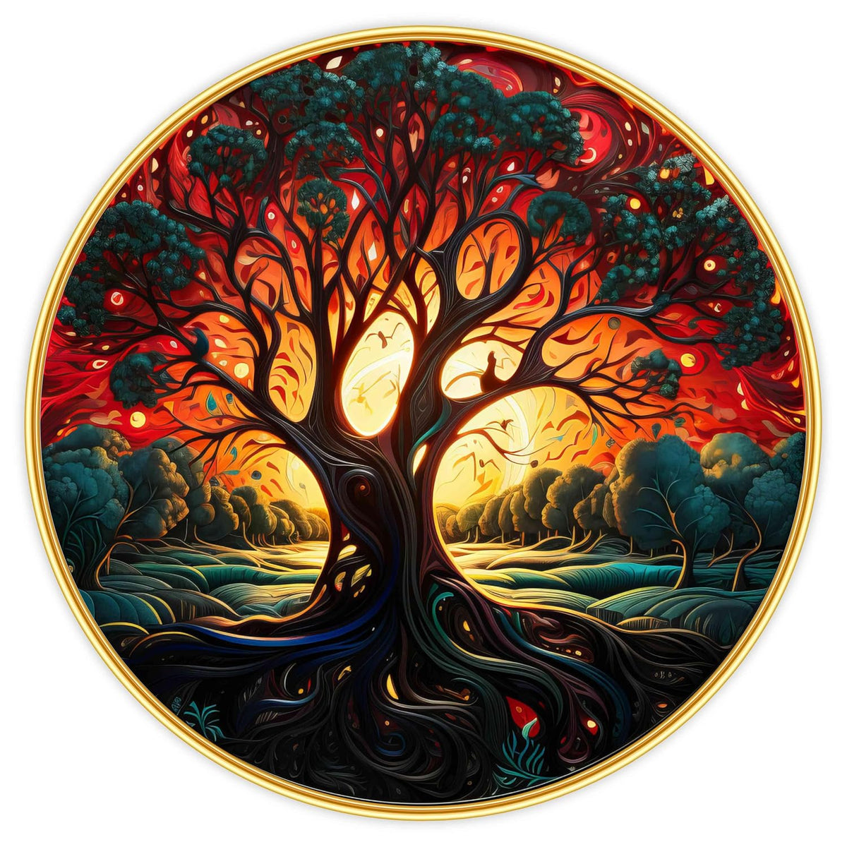 Tree modern art Premium Sparkle lamination Golden Slim Frame 50.8 cm x 50.8 cm Large Size, For Home/Office/Hotel painting GRL-33