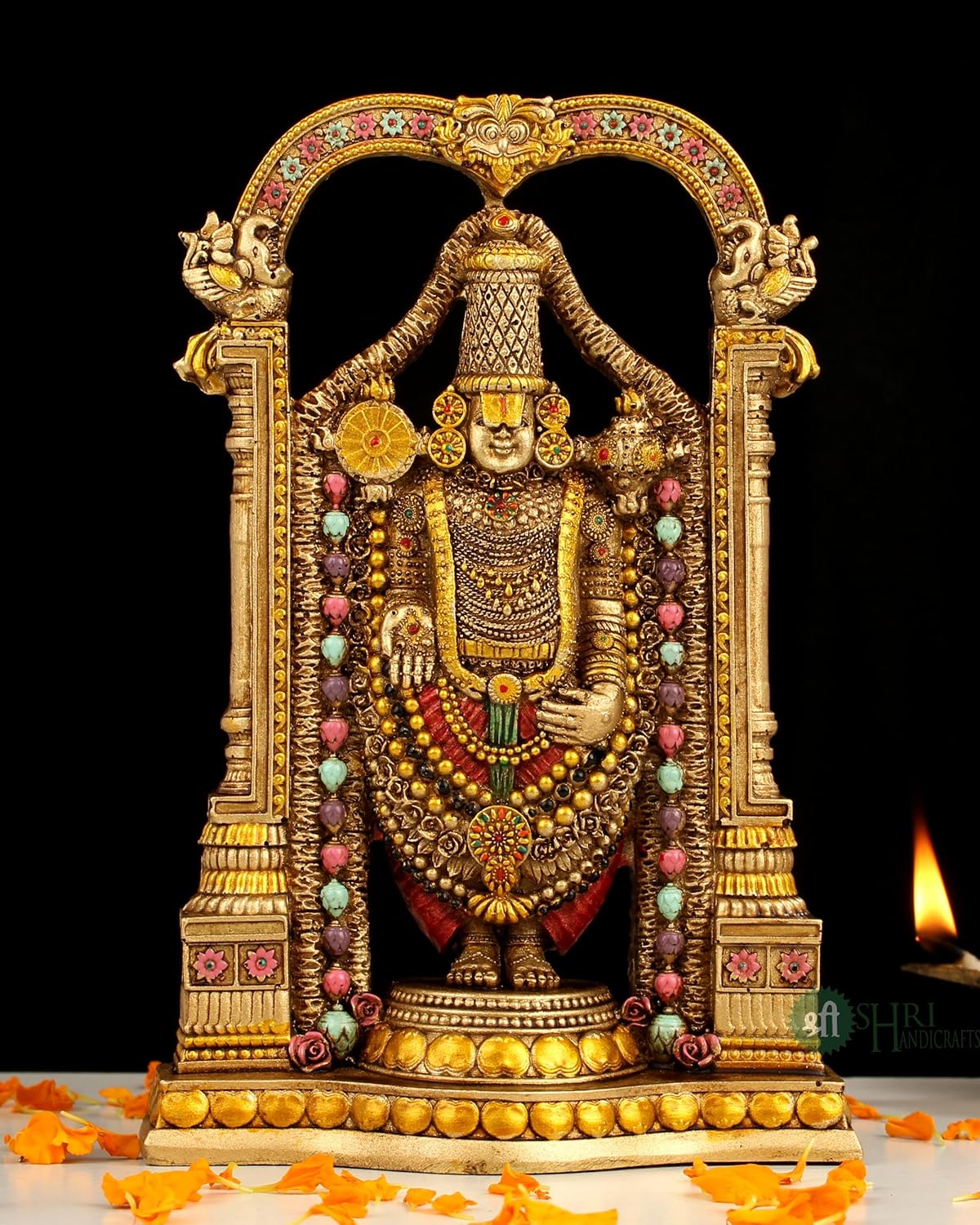 Tirupati Balaji Fine Metal Finish Idol Decorative Showpiece Handcrafted Tirupati Balaji Murti for Home Office and Gifting Purpose Sculpture, Golden, Pack of 1