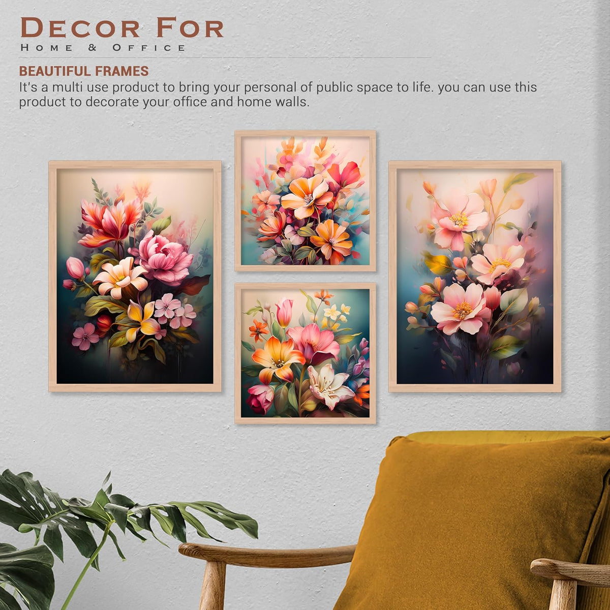 Painting For Home/Wall Decoration - Wall Painting For Living Room Bedroom Framed - Frames For Office Wall Decor (Set of 4) (Medium, Artwork 1)