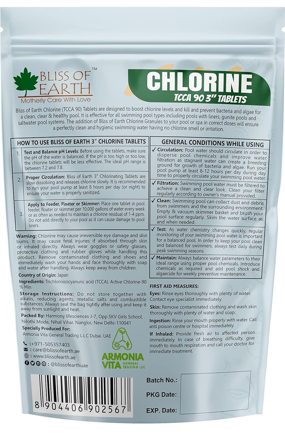 Bliss of Earth Chlorine Tablets for Water Tank - for Clean & Clear Swimming Pool, Kills Bacteria & Stops Algae, Pool Disinfectant 5 Japanese Chlorine Tablets - 1000gm