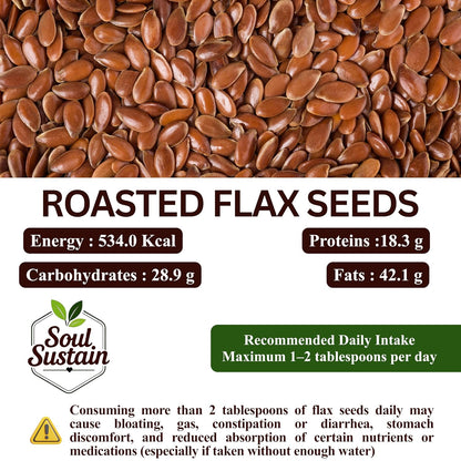 SoulSustain Roasted Flax Seeds | Plant Protein & Fiber Snack | Omega 3 Nutrient Seeds | Gluten Free Vegan Snack for Smoothies, Baking, Salad Topping, Breakfast, Travel, Workout Energy