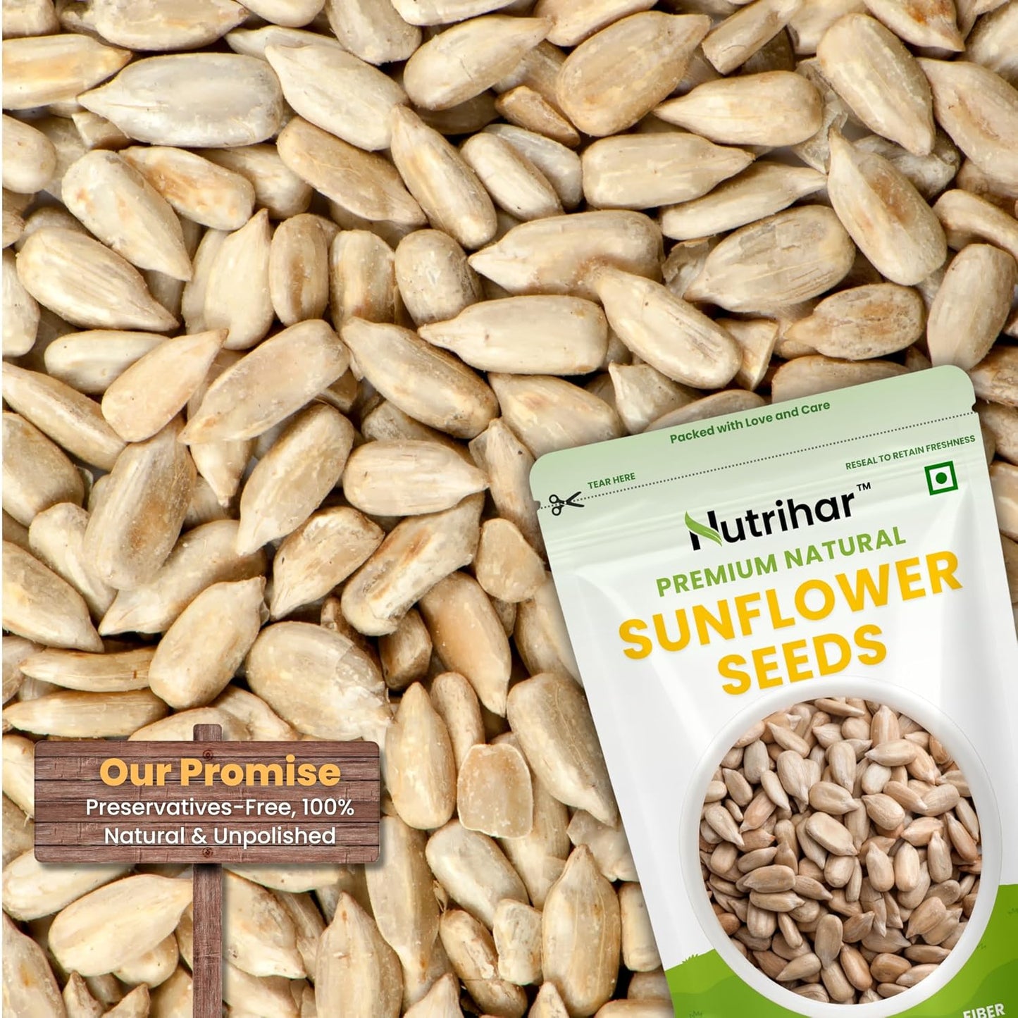 Nutrihar Raw Sunflower Seeds 100g | Double-Cleaned | Protein & Vitamin-E Rich, Sunflower Seeds for Eating | Surajmukhi ke Beej
