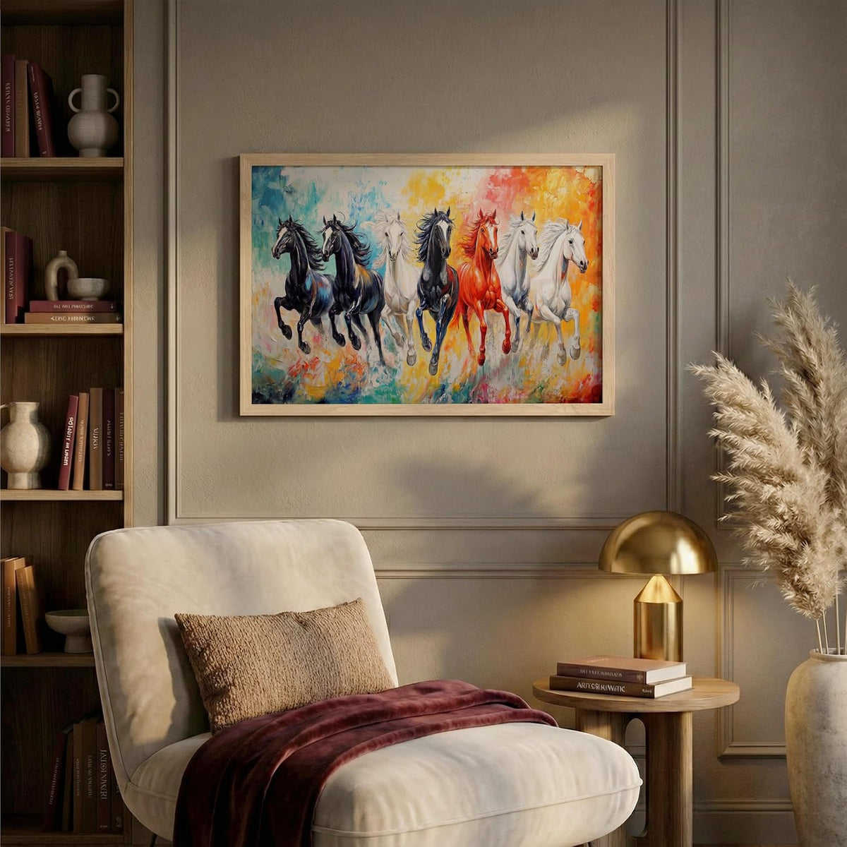 7 Horse Vastu Wall Painting (Landscape Collection) (Natural, Design 12, 13x19 Inch)