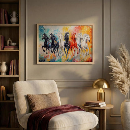 7 Horse Vastu Wall Painting (Landscape Collection) (Natural, Design 12, 13x19 Inch)
