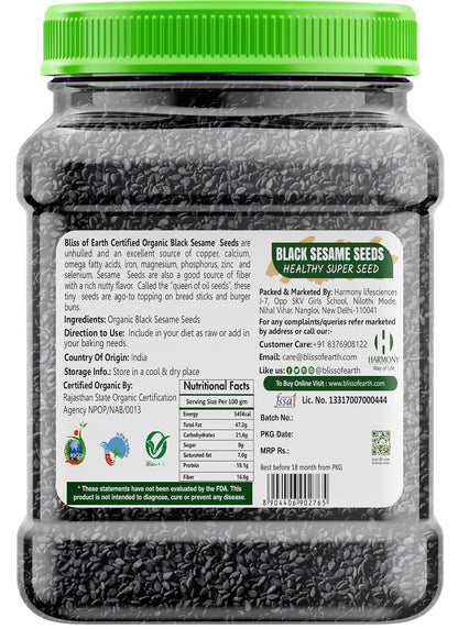 Bliss of Earth 600gm unhulled Black Sesame Seeds, Kaale Til, Fresh & Organic Fully Fiber Rich Great for Cooking & Baking