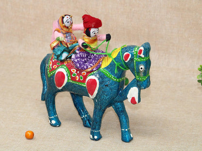 JH Gallery Handmade Recycled Material Figurines Rajasthani Doll Couple Rider Idol Showpiece, Multicolor (18 * 16 * 5cm) (Horse)