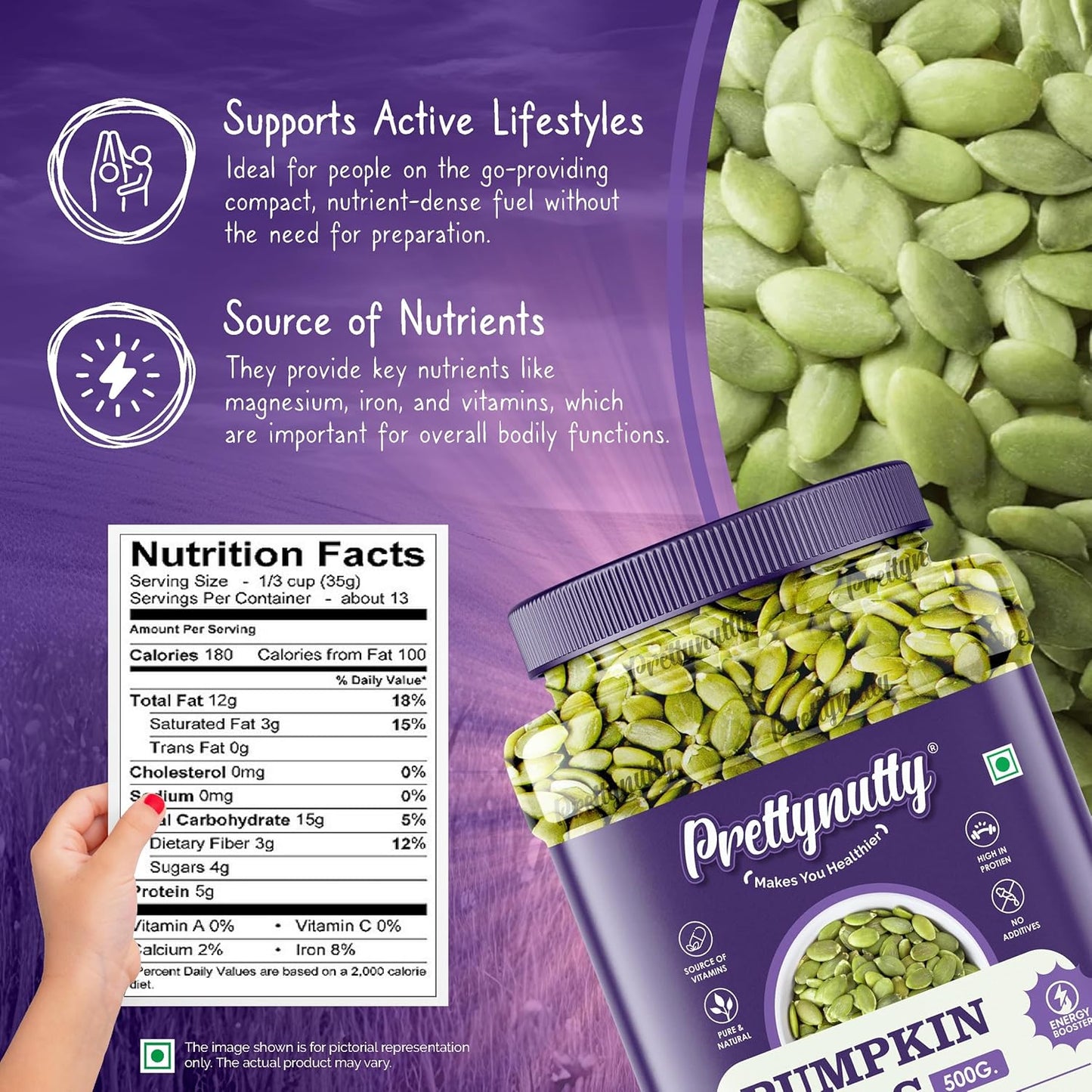 PrettyNutty Raw Pumpkin Seeds – Premium Grade, High Protein, Keto & Vegan Friendly, Gluten-Free, Natural Pepitas for Snacking, Baking & Cooking