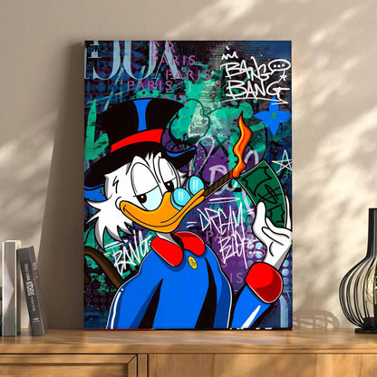 Money & Success Pop Art Canvas Print, Street Style Millionaire Duck Cash, Modern Urban Decor for Office & Man Cave, Canvas print Ready to Hang - 41x56 cm