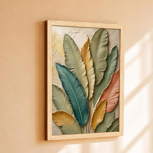 Textured Leaf Framed Wall Art Painting for wall decoration, Multi-Color Floral Painting with frame for Living Room, bedroom, Home and office, 9x13 Inch