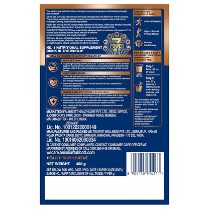 Ensure Strength Pro High Protein Nutritional Drink for Adults | Vanilla Delight 400g | 30g Protein | Low GI | Gluten Free | L-Carnitine | No Artificial Flavors | Supports Muscles, Bones, Heart, Immunity & Metabolic Health