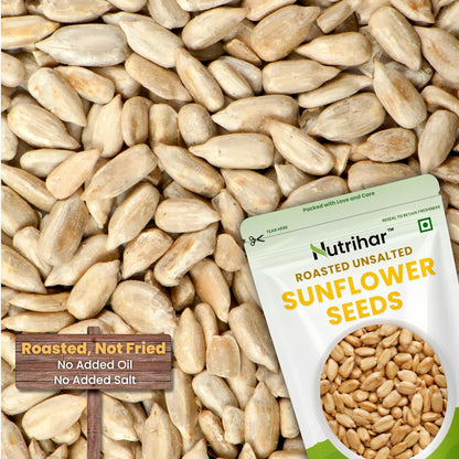 Nutrihar Roasted Sunflower Seeds 100g | Unsalted, Dry Roasted Sunflower Seeds for Eating | No Added Oil | Rich in Vitamin-E & Fibre