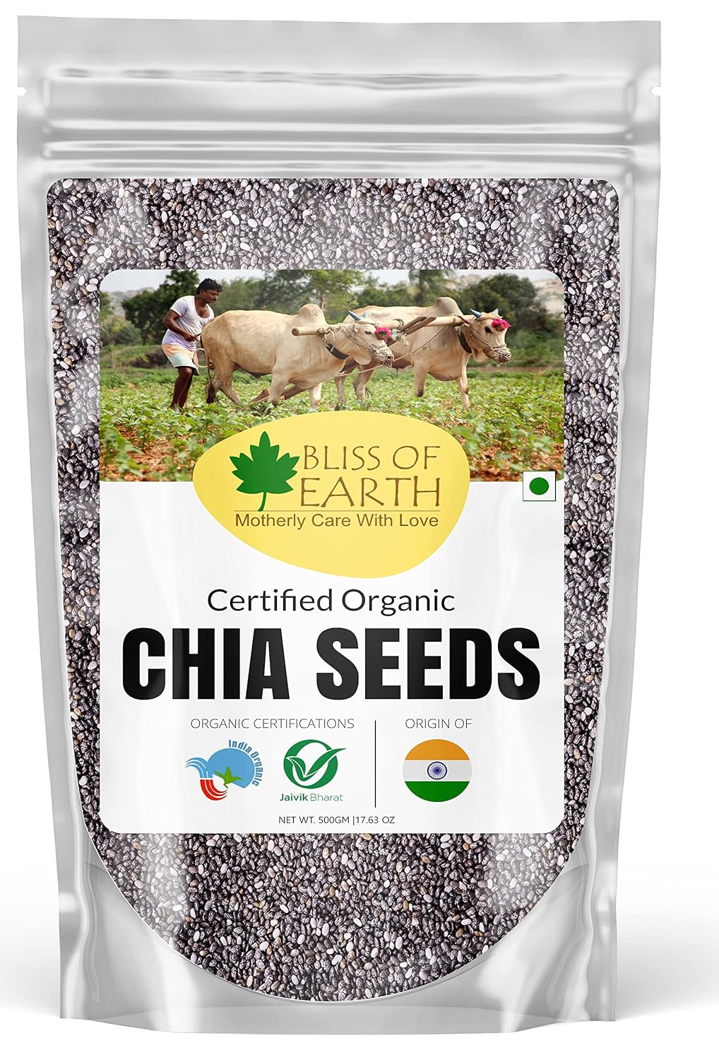 Bliss of Earth Chia Seeds 500g - Organic Raw For Weight Management - Raw Super Food With Omega & Fiber