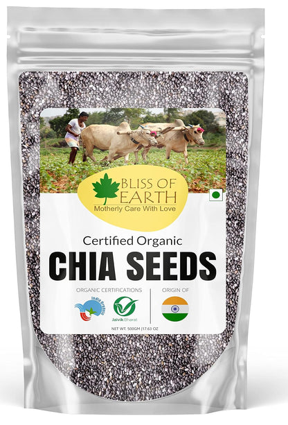 Bliss of Earth Chia Seeds 500g - Organic Raw For Weight Management - Raw Super Food With Omega & Fiber