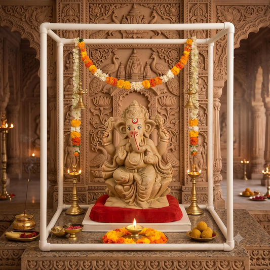 SAUDEEP INDIA 54cm Ganpati Mandap for Ganesh Chaturthi Idol Home Decor | Ganesh Murti Sthapana Stand | DIY Pooja Pandal Backdrop Frame Setup | Home Temple Ganpati Bappa Idol Platform