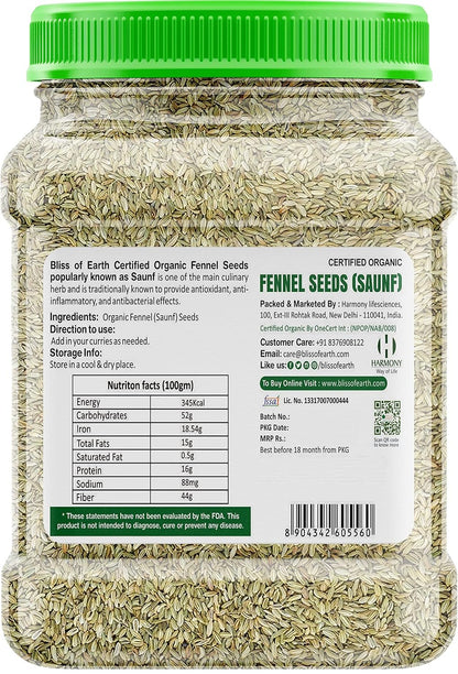 Bliss of Earth Organic Whole Fennel Seed 400gm