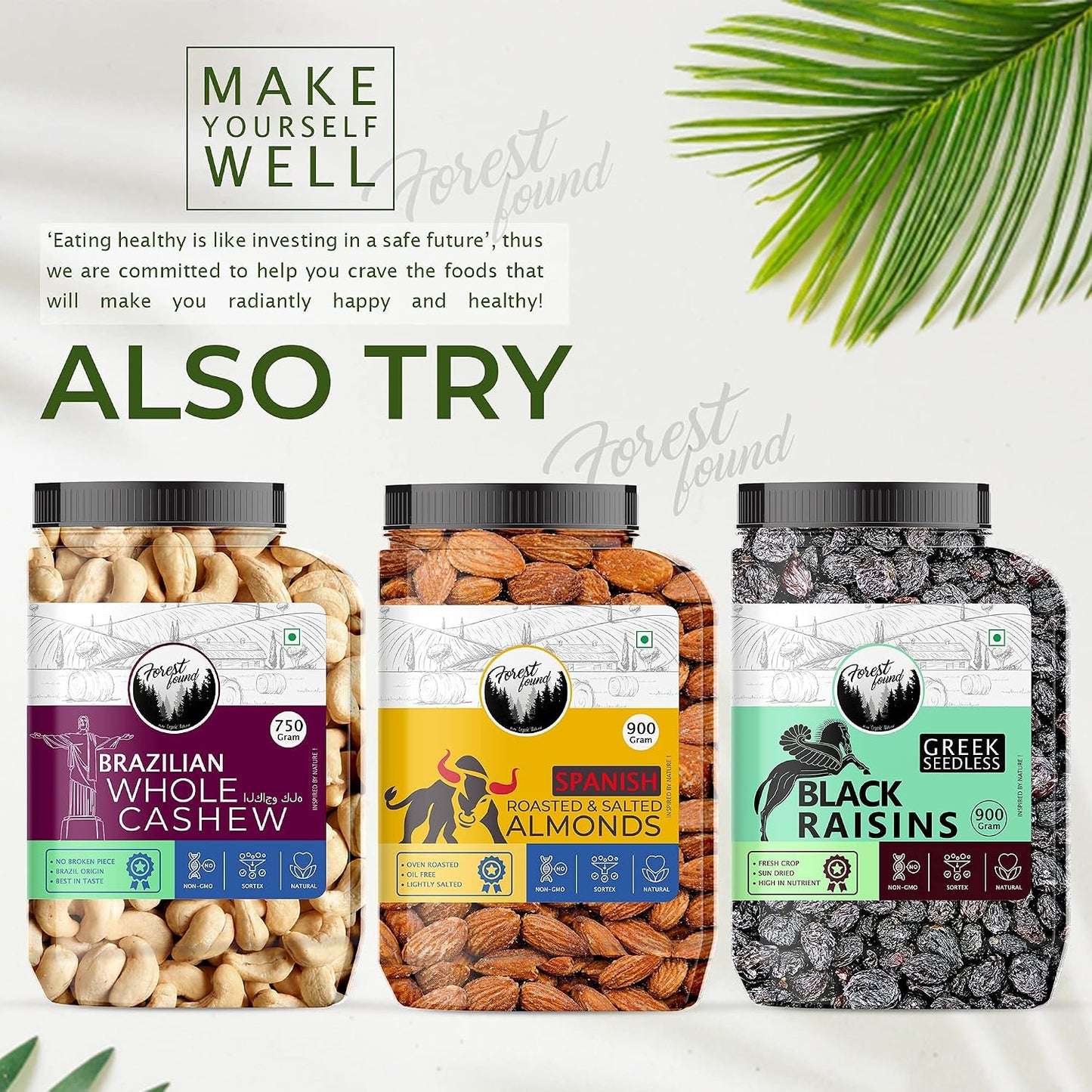 Forest Found Oven Roasted Cashews | Premium W320 Grade Whole Kaju Dry, Oil-Free & Low Sodium | Crunchy Healthy Vegan Snack - Gluten-Free | Cashew Nuts