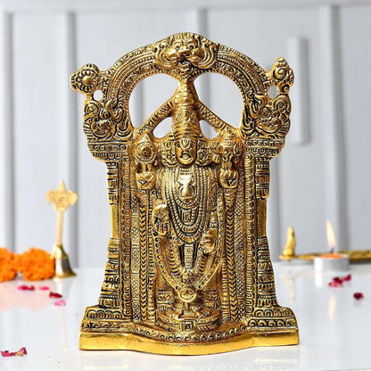 Metal Tirupati Balaji Idol, 9 x 6 x 1.5 Inches, Golden