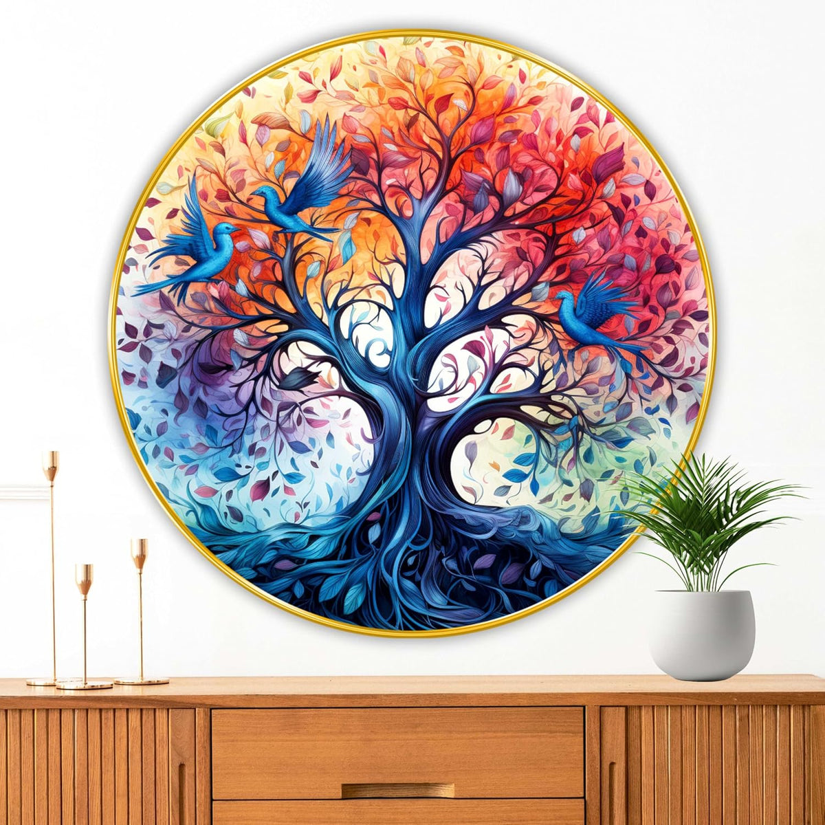 nature scenery modern art Premium Sparkle lamination Golden Slim Frame 50.8 cm x 50.8 cm Large Size, For Home/Office/Hotel painting GRL114