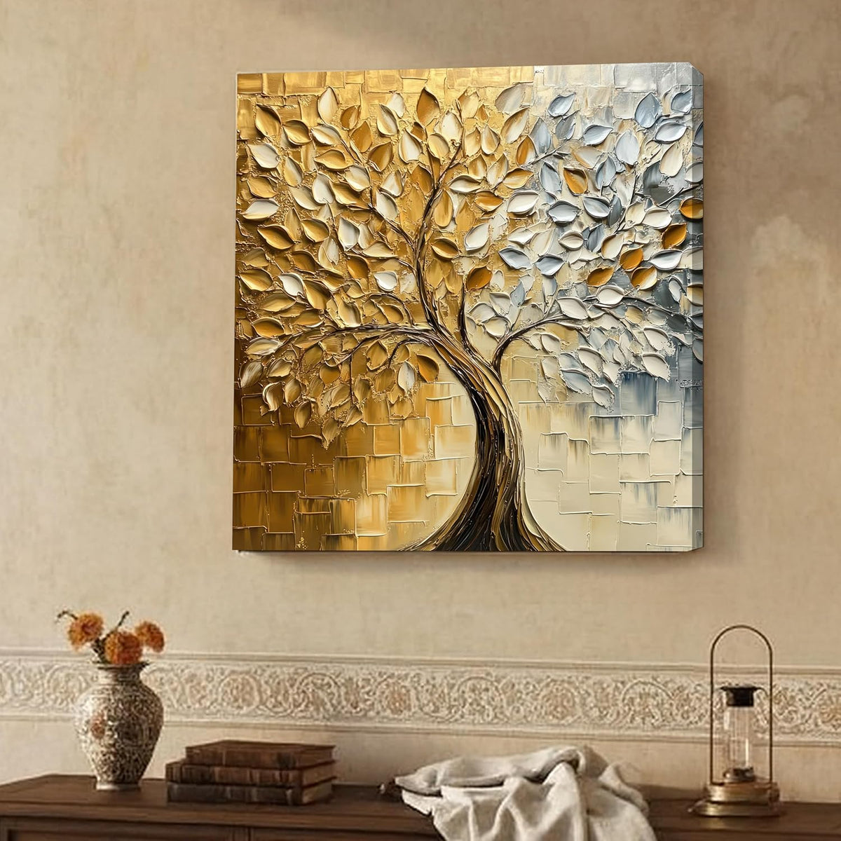 Abstract Tree Canvas Stretched Canvas Painting for Living Room | Modern Nature Artwork Wall Décor Art For Livingroom, Bedroom, Office, Hallways - 22x22 Inch
