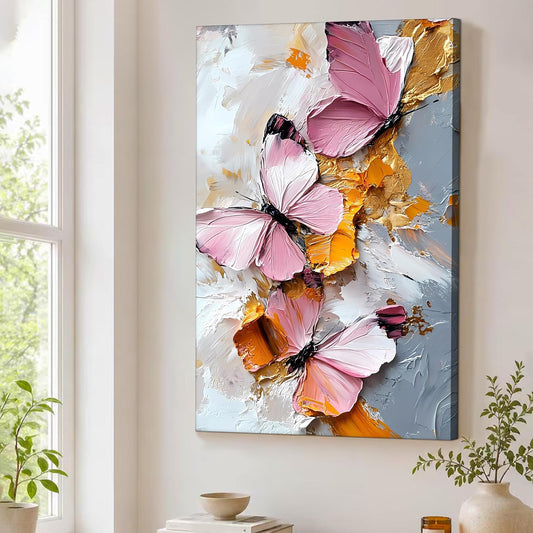 Butterfly Floral Canvas Wall Art Painting For wall decoration | Multicolour Butterfly Stretched Canvas Painting For living room, bedroom, home and Office, 22x34 Inch