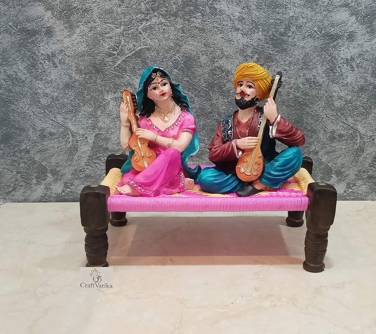 Resin Couple Idol, 11 x 9.5 x 6.5 Inches, Multicolour, Idol