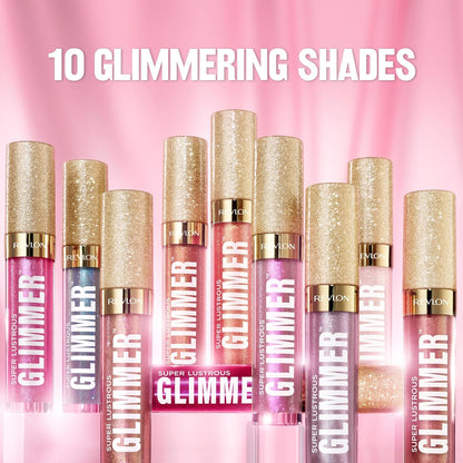 REVLON Super Lustrous Glimmer Gloss, Non-Sticky Lip Gloss, High-Shine Finish, Plant-Based Glitter, 005 Glazed Almond, 3.8 ml