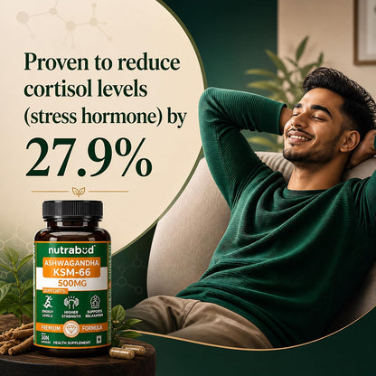 Nutrabud Ashwagandha KSM66 500mg - 30 Capsules - KSM 66 Ashwagandha Tablets for Men & Women - 5% Withanolides for Stress Relief, Energy & Recovery Support (30 Count (Pack of 1), Unflavoured)
