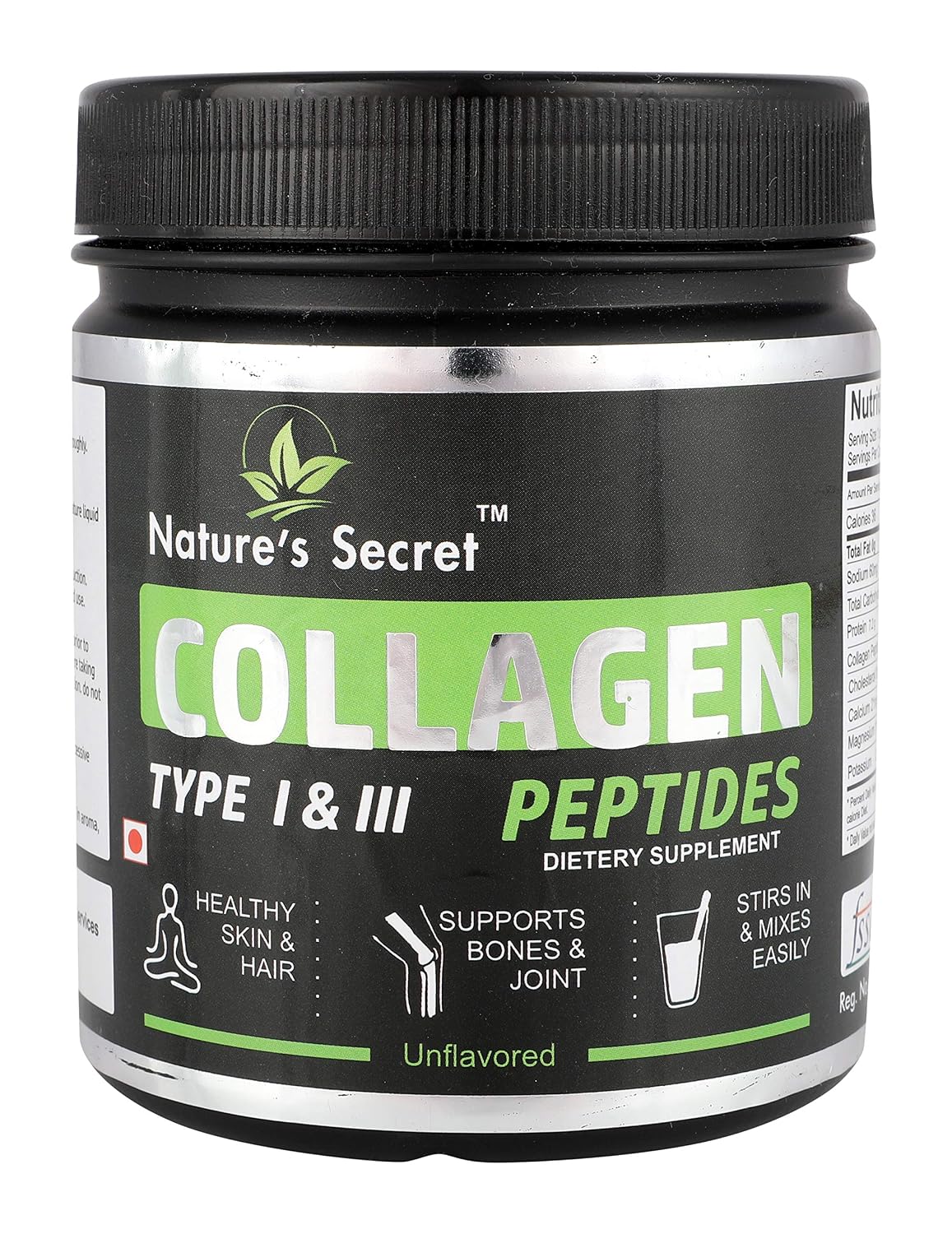 Nature's Secret Pure Hydrolysed Collagen Supplement 250 Gm | 99% Protein | FSSAI Approved | for Radiant Skin, Thicker Hair, Stronger Nails & Joints | Unflavoured Bottle