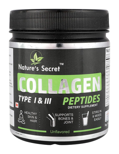 Nature's Secret Pure Hydrolysed Collagen Supplement 250 Gm | 99% Protein | FSSAI Approved | for Radiant Skin, Thicker Hair, Stronger Nails & Joints | Unflavoured Bottle