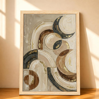Modern Abstract 3D Textured Embossed Arch Painting for Living Room, Neutral & Gold Geometric Arches Rectangular Shape Framed Wall Painting for Home Decor (Size: 13x17 Inch)