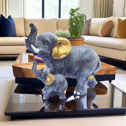 Polyresin 6" Elephant with Baby Statue for Home Decor – Vastu & Feng Shui Good Luck Symbol – Decorative Showpiece for Entryway, Living Room, Office, Gift (Black)
