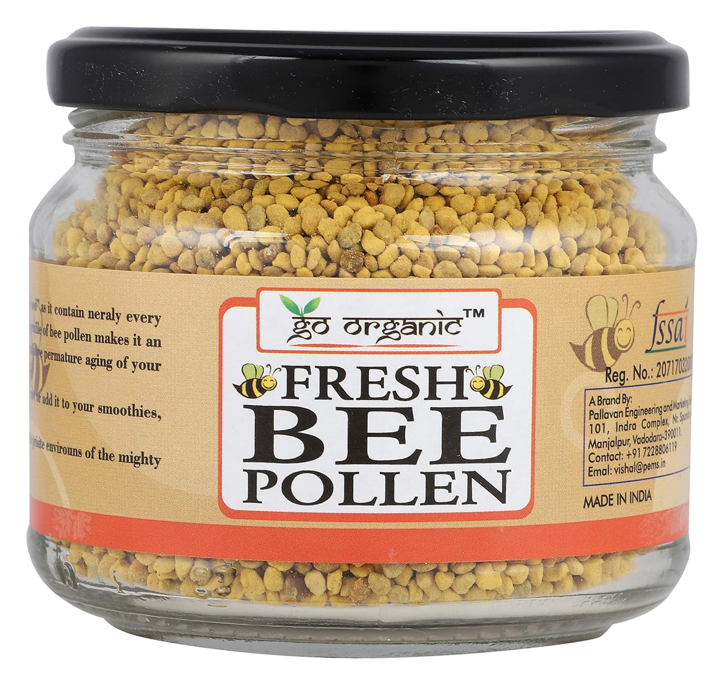 Go Organic Organics Bee Pollen Honey - Natural Anti-Oxidant Rich in Protein and Immunity Booster - Simply Good Food - 150g