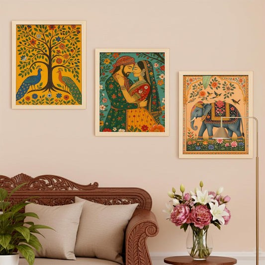 Rousrie Madhubani Wall Art Painting | Framed Wall Paintings For Home Décor | Wall Decoration Painting | Frames For Home Décor Office Frame Living Room (Design 6)