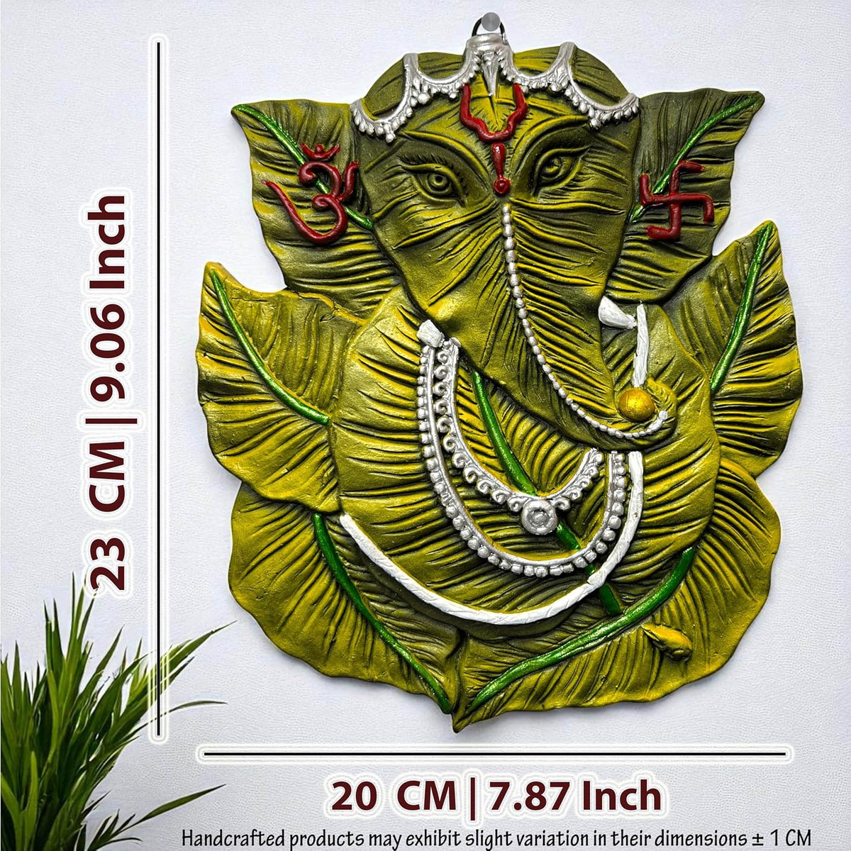 Patta Leaf Ganesh Ji Terracotta Wall Hanging Idol Murti| Ganpati Bappa Ganesha Wall Hanging for Door Entrance, Main Gate, Mandir, Home & Office Decor | Spiritual Wall Decor (23x20 CM)