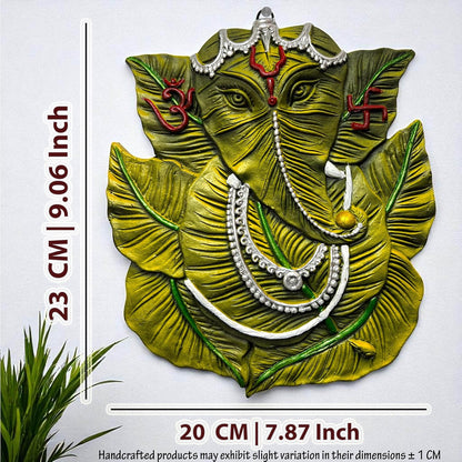 Patta Leaf Ganesh Ji Terracotta Wall Hanging Idol Murti| Ganpati Bappa Ganesha Wall Hanging for Door Entrance, Main Gate, Mandir, Home & Office Decor | Spiritual Wall Decor (23x20 CM)