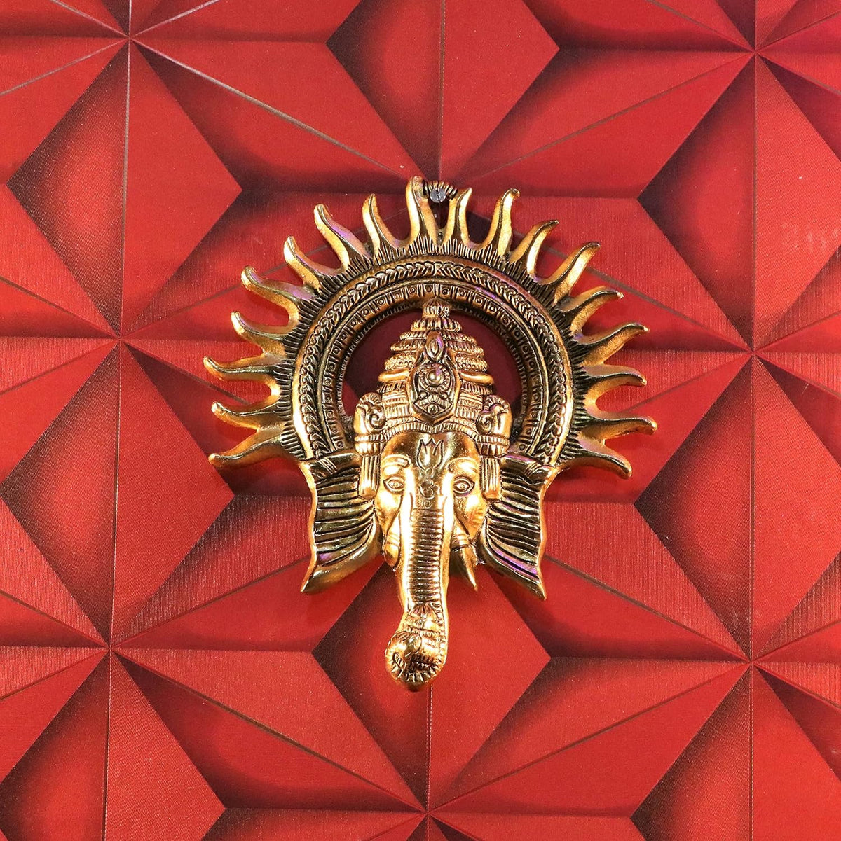 Metal Ganesha ji Statue,Ganpati Wall Hanging Sculpture Lord Ganesh Idol Lucky Feng Shui Wall Decor Your Home, Office,Religious Gift Article (Gold)