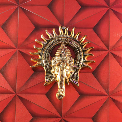 Metal Ganesha ji Statue,Ganpati Wall Hanging Sculpture Lord Ganesh Idol Lucky Feng Shui Wall Decor Your Home, Office,Religious Gift Article (Gold)