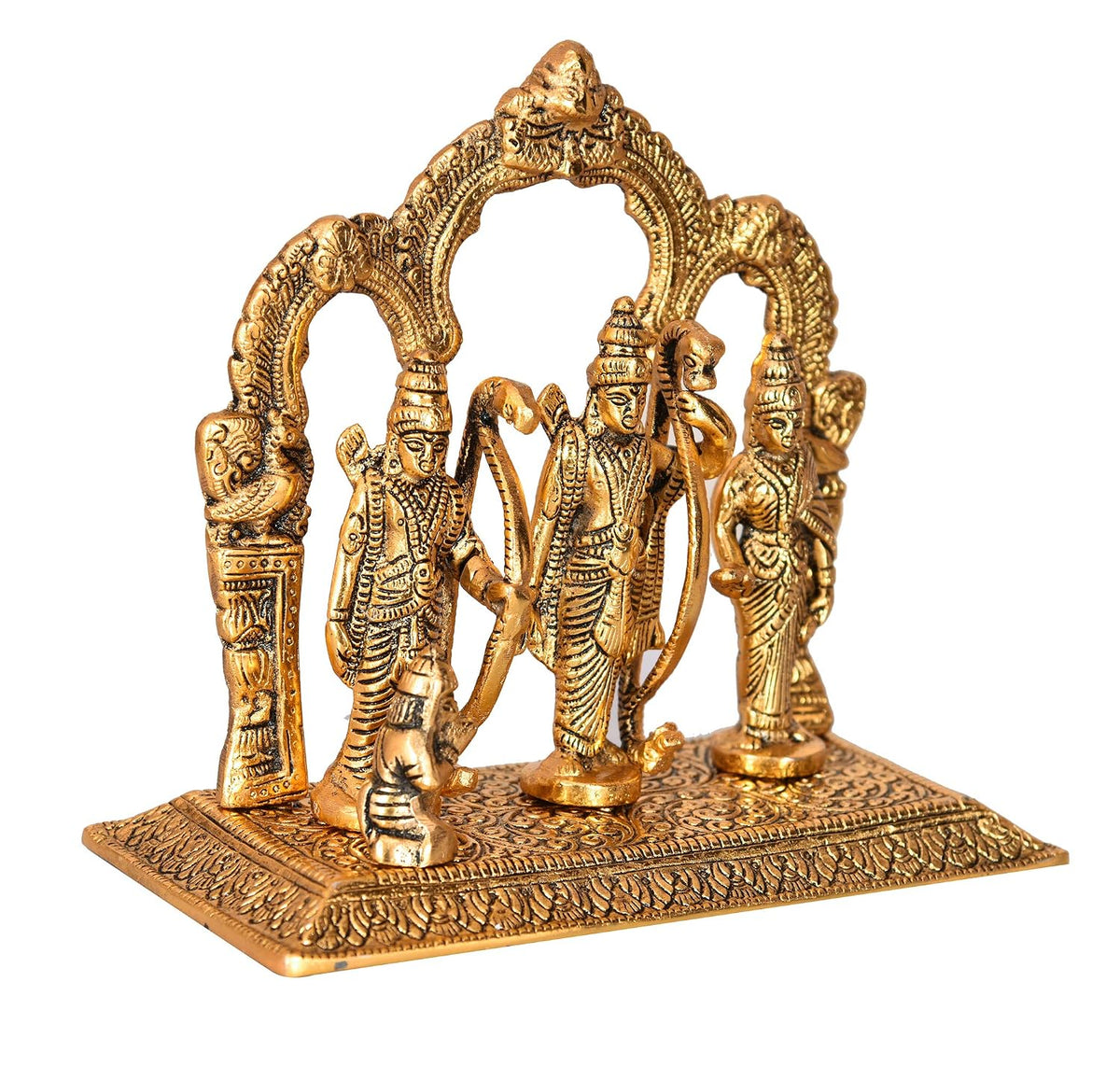 Metal Lord Ram Darbar Idol Showpiece Idols Ram Sita Laxman Hanuman Handmade Decorative for Home Decor & Office Decoration(20X18X10cm, Golden)