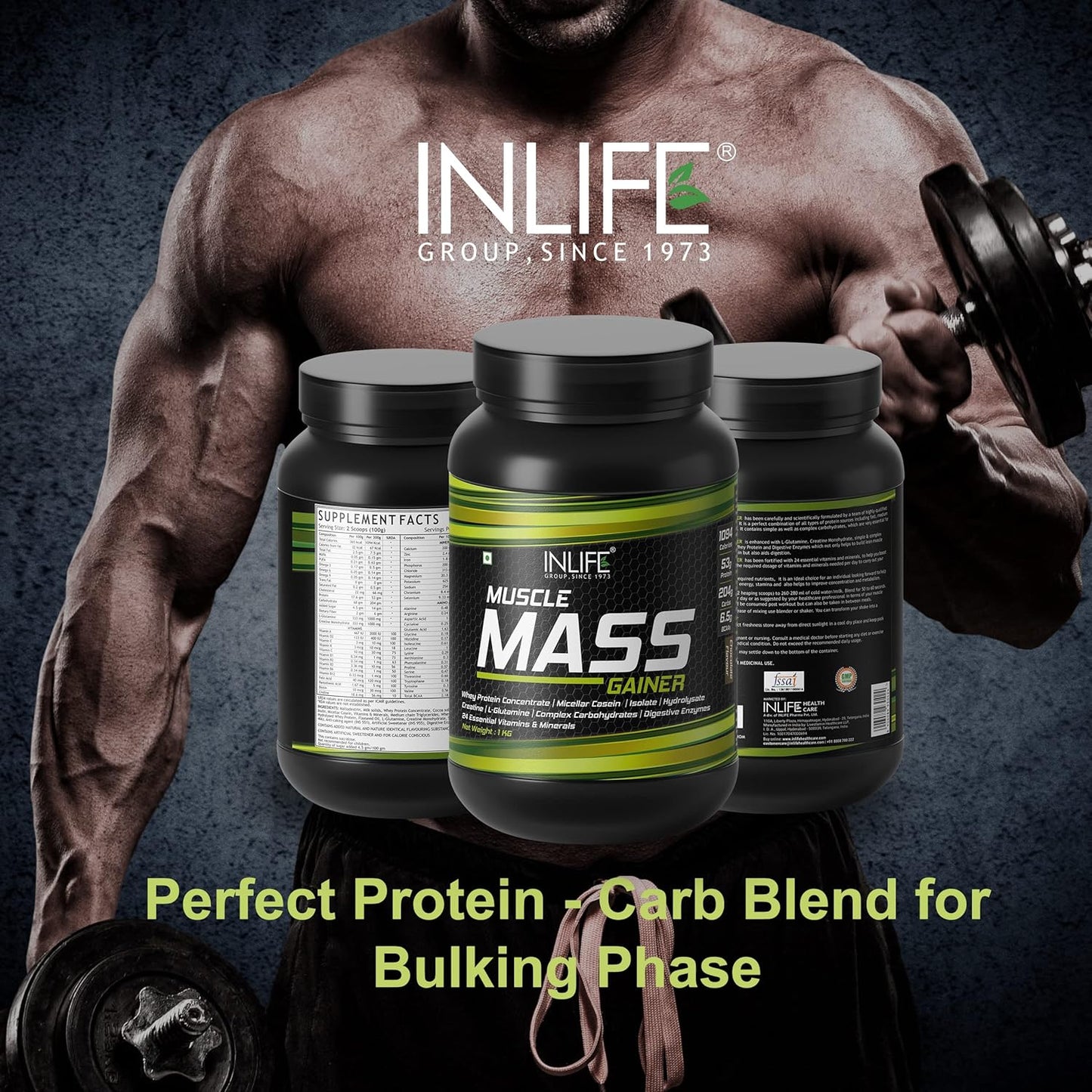 INLIFE Muscle Mass Gainer With Whey Protein Powder Body Building Supplement (Chocolate 1kg)